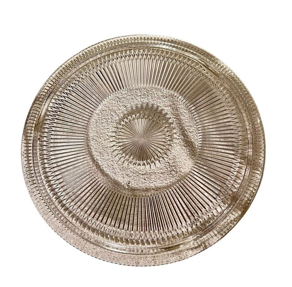 JEANETTE CRYSTAL ANNIVERSARY ~ Clear Glass Ribbed Footed 12½" Cake Plate VINTAGE